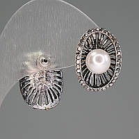 [ 20мм ] Сережки перли в овальній оправі павутинка купити біжутерію дешево оптом в інтернеті