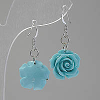 Сережки-підвіски "Роза-1,5" блакитна полімерна глина, метал-під "срібло" 35 * 15mm купити біжутерію дешево оптом в інтернеті
