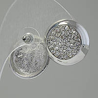 Сережки-пусети Коло, білі стрази, метал під срібло, 2см купити біжутерію дешево оптом в інтернеті