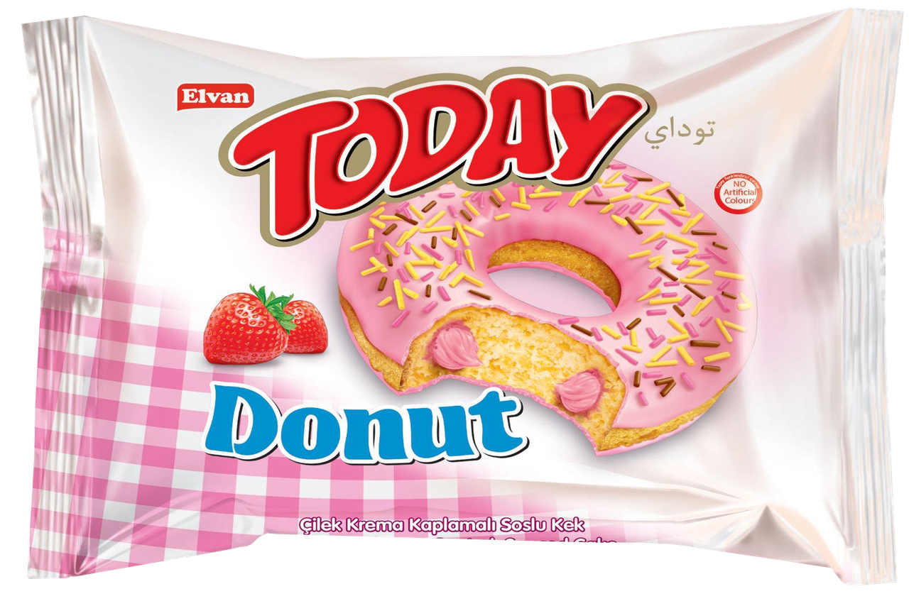 Пончик TODAY з полуничною начинкою 50г*24шт ТМ Elvan