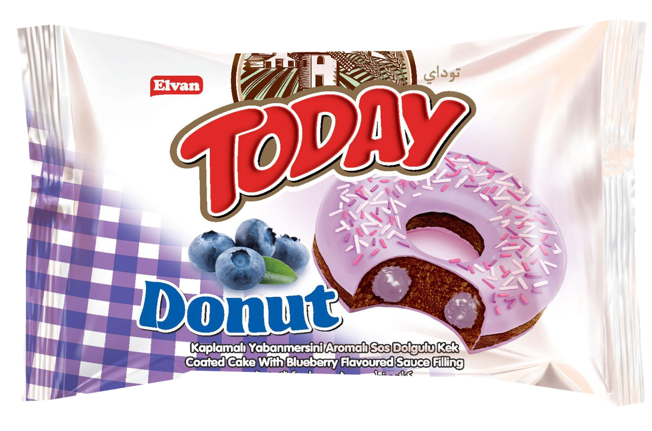 Пончик TODAY з чорничною начинкою 50г*24шт ТМ Elvan