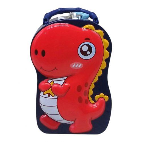 Скарбничка дитяча металева Динозаврик з замочком (СИНІЙ), фото 1