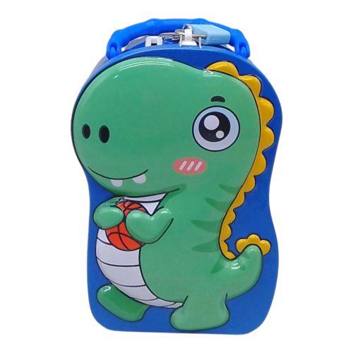 Скарбничка дитяча металева Динозаврик з замочком (БЛАКИТНИЙ ), фото 1