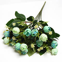 Букет ранункулюсів з гіпсофілою, 15 бутонів по 2 см, м'ятно--блакитний