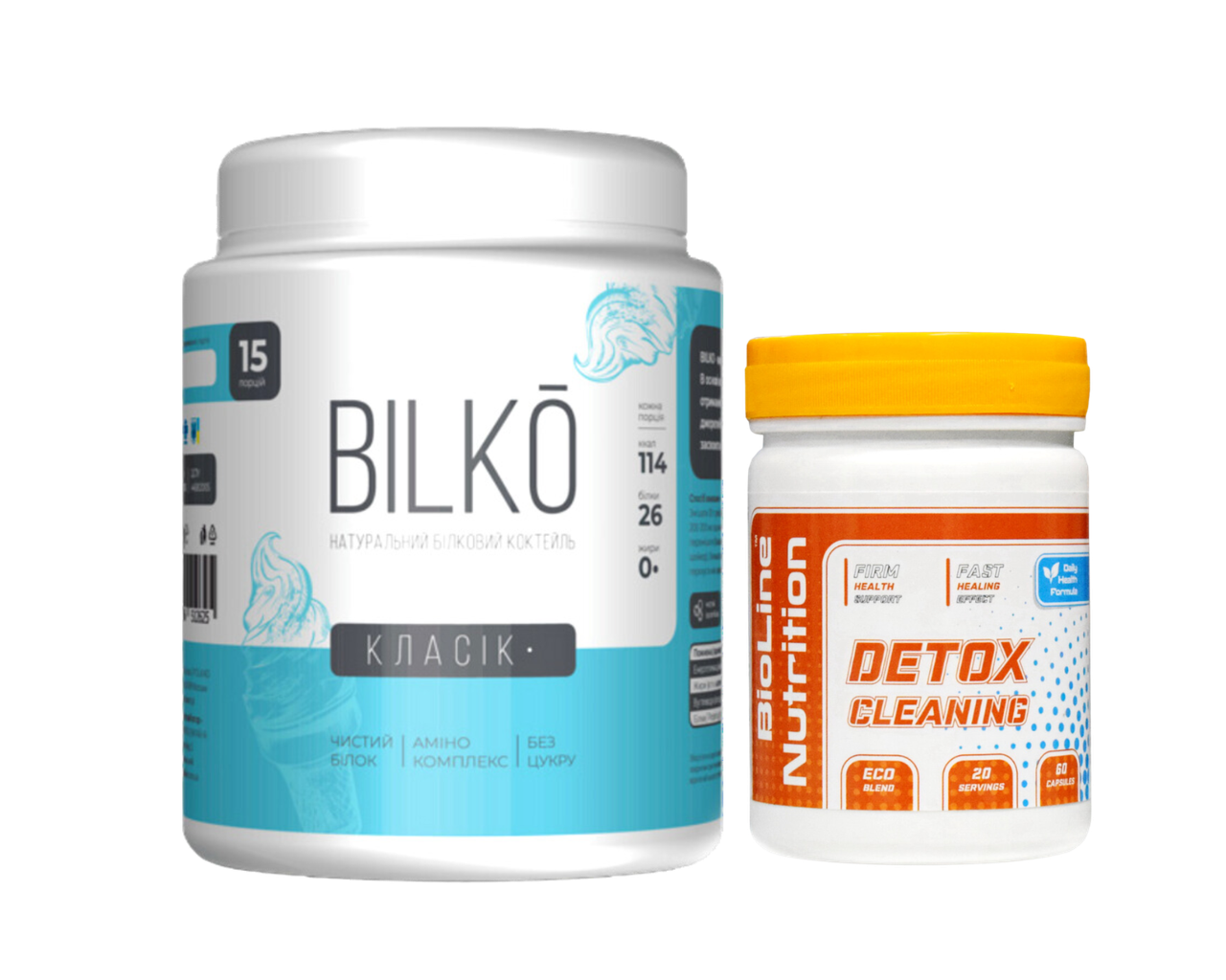 Протеїн Bilko 450 г (15 порцій). Смак Молочний + Detox Cleaning BioLine Nutrition 60 капсул, фото 1