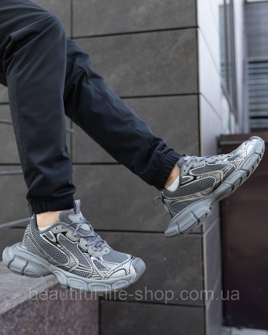 Кросівки Balenciaga 3XL Triple шкіряні сірі Кросівки баленсіага молодіжні сітка на високій підошві