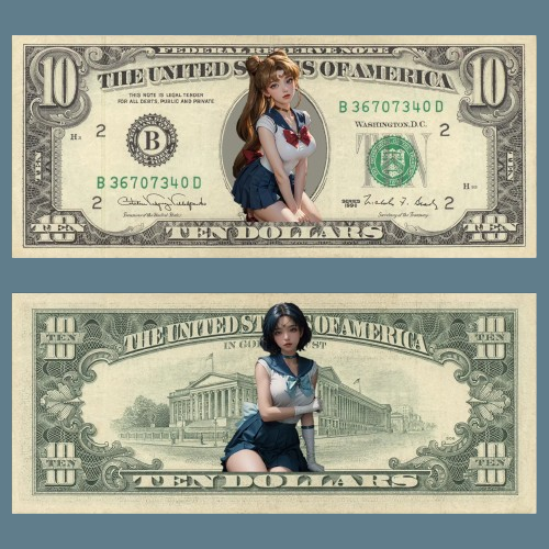 Сувенірна банкнота 10 доларів США 1990г "Аніме Персонаж". сувенір у колекцію. Сейлор Мун, фото 1