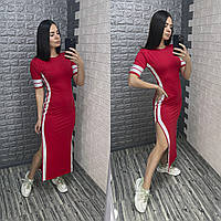 Красное платье в пол с блестящими лампасами,РАЗМЕР ТОЛЬКО 44