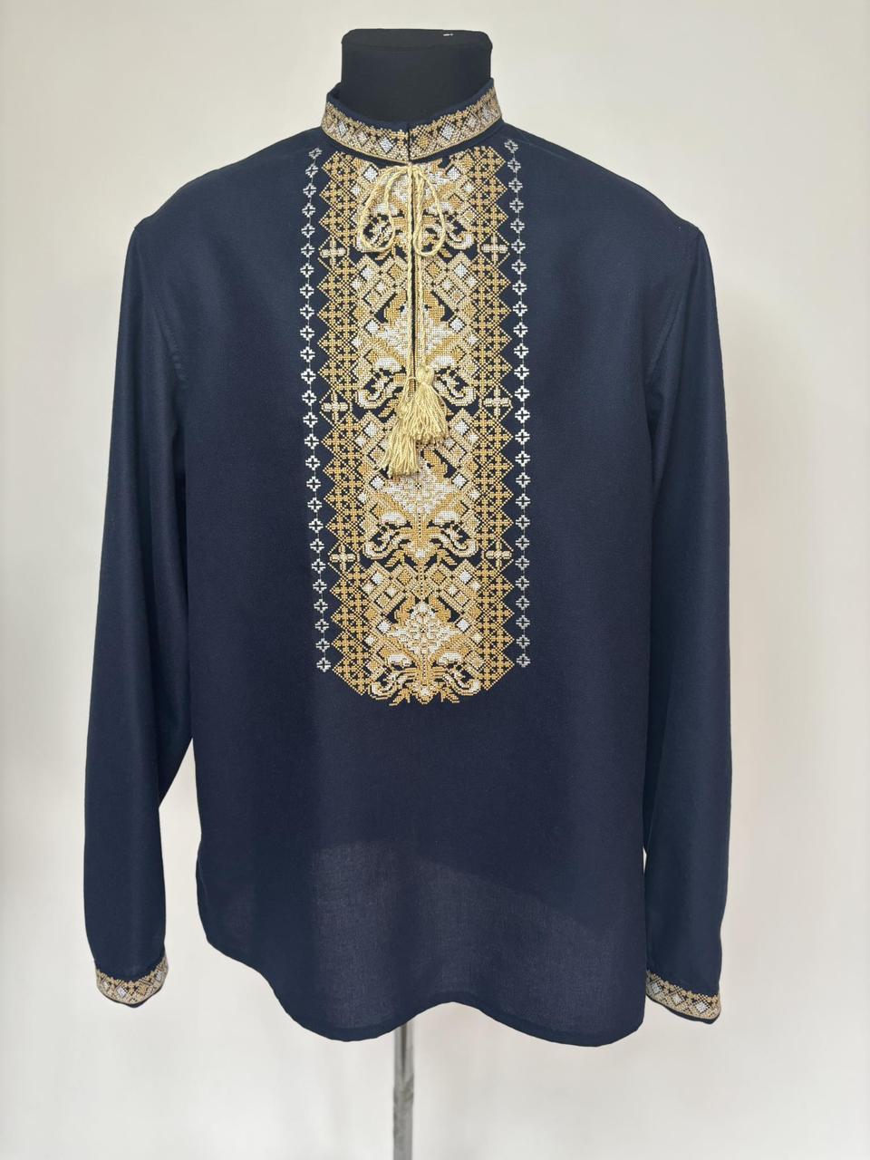 Вишиванка чоловіча "Франт" з темно-синього домотканого полотна