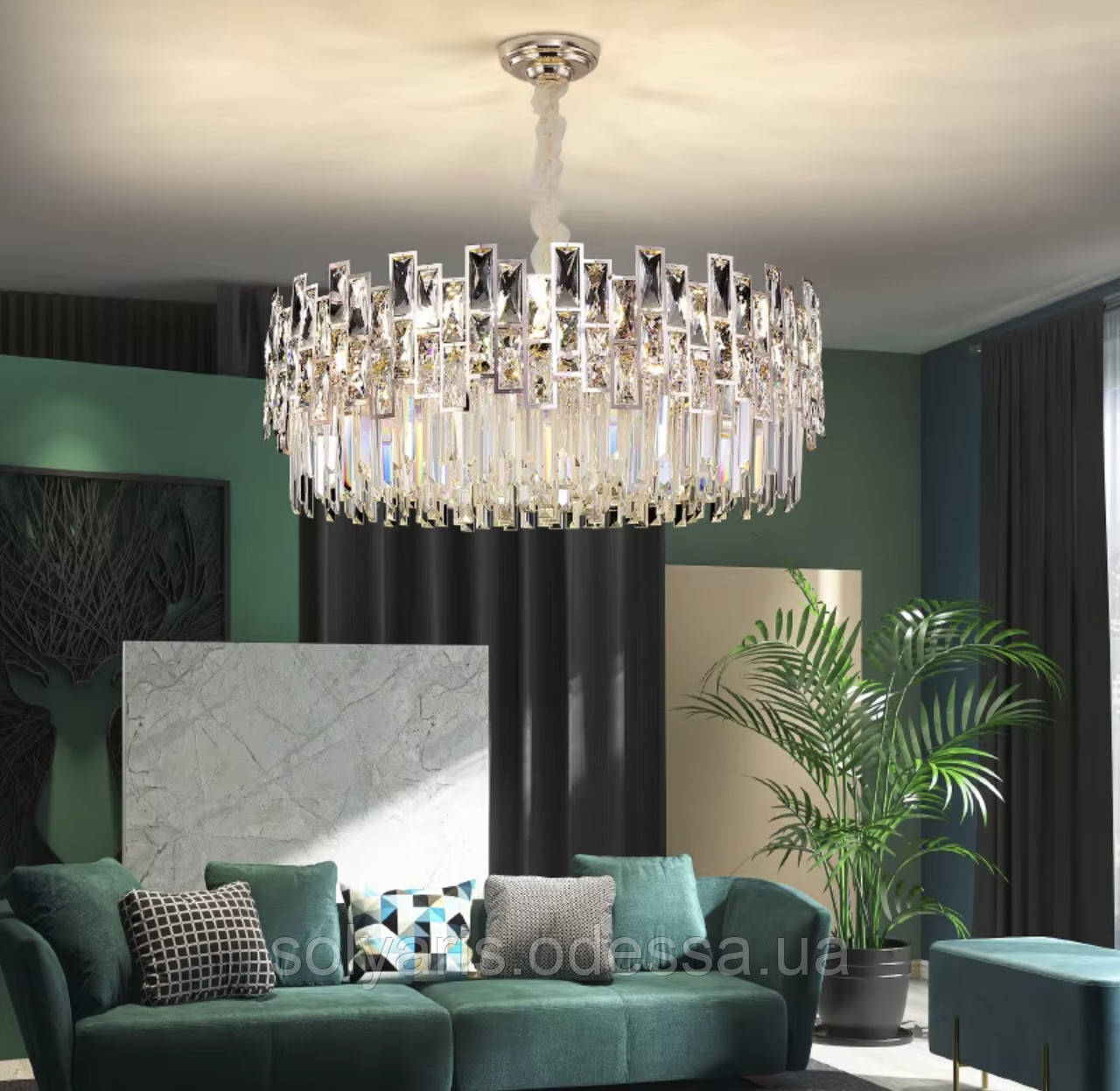 Люстра підвісна кришталева, 16 ламп, хром 80см, фото 1