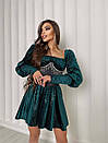 Вечірня зелена оксамитова коротка сукня з корсетом, фото 2