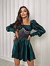 Вечірня зелена оксамитова коротка сукня з корсетом, фото 4