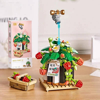 Захоплюючий конструктор діорама для дівчинки Полуничний сад 686 деталей Збери 3D мініатюру Полуниця в горщику