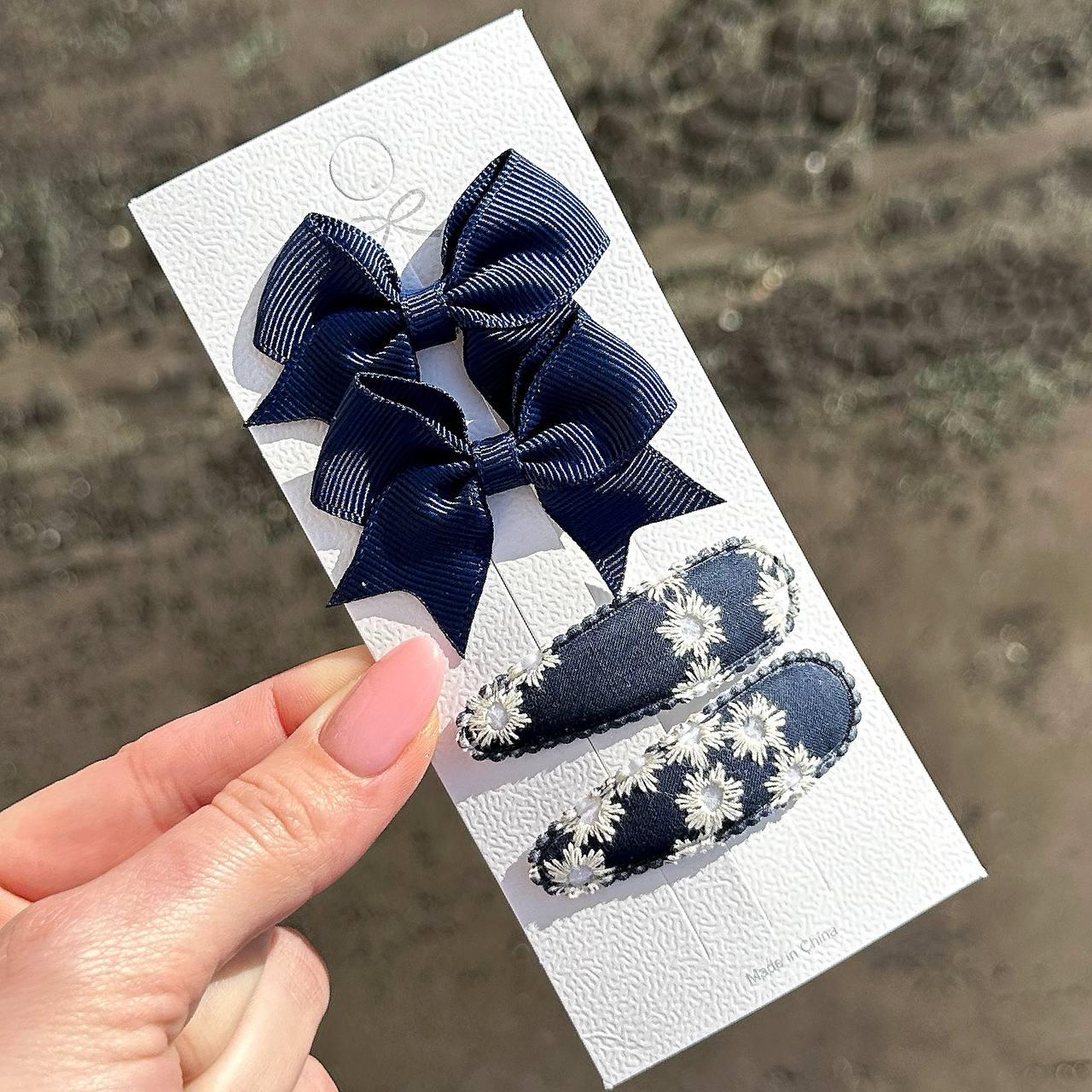 Набір текстильних заколок для волосся квітковий синій FJ5006-4B (4 штуки)