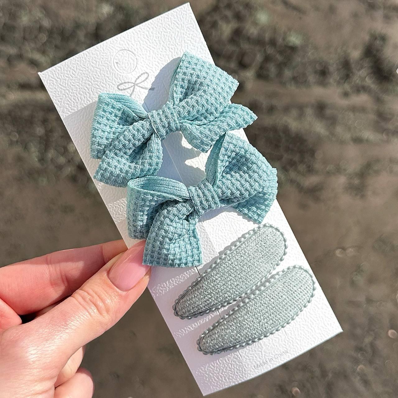 Набір текстильних заколок для волосся блакитний FJ5006-4M (4 штуки), фото 1