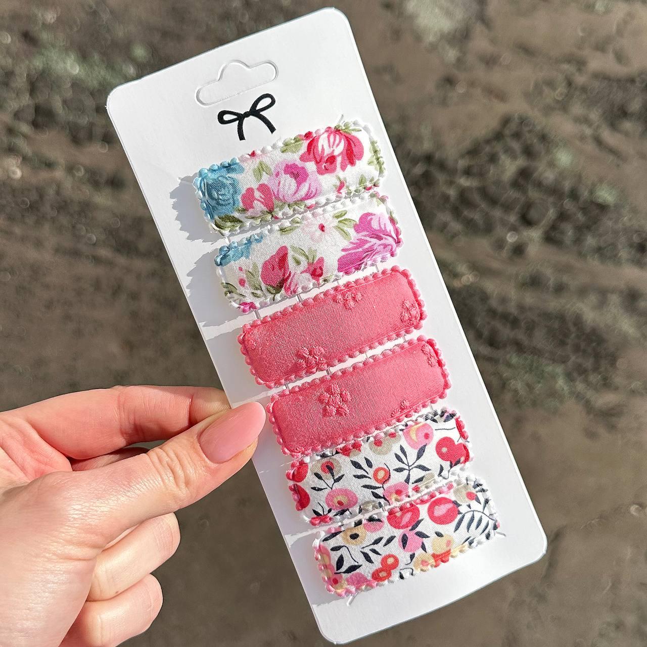 Набір заколок для волосся квіткові рожеві 2756-2 (6 штук)