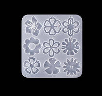 Силіконова форма Finding Молд кулони підвіски квіточки 9 видів під заливку смолою Білий 139 мм х 146 мм