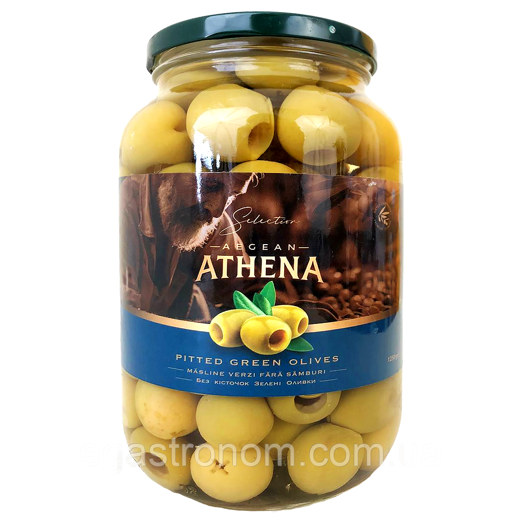 Оливки без кістки Азена Athena 70/90, 600/1250g 9шт/ящ (Код: 00-00000576)