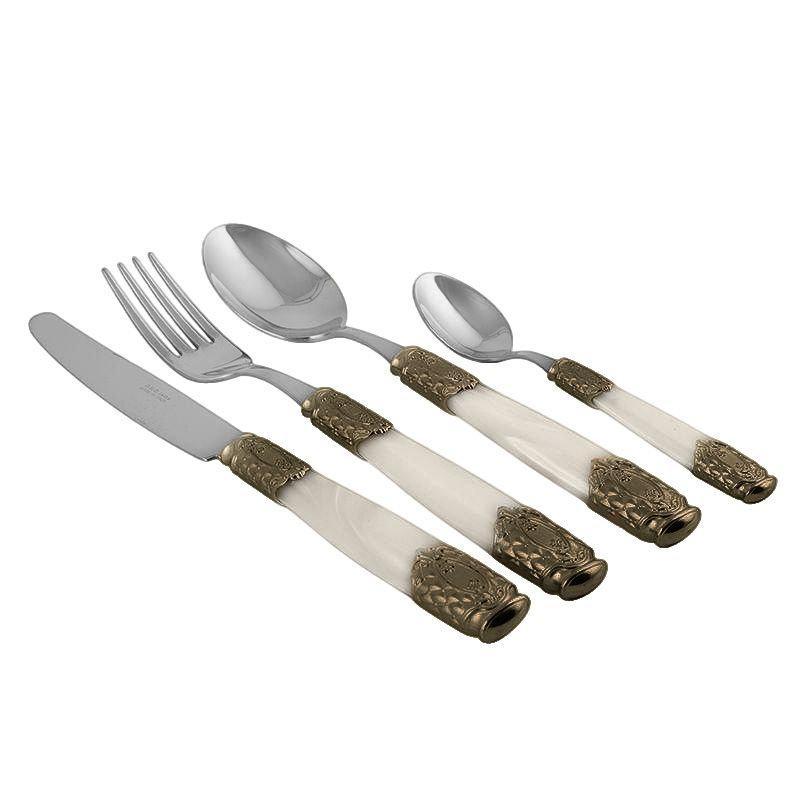 Набір столових приборів на 6 персон з перламутровою ручкою Queen DomusDesign, фото 1