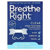 Breathe Right, Nasal Strips, Clear For Sensitive Skin, Large, 30 Clear Strips