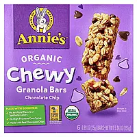 Annie's Homegrown, Органічні жувальні батончики з граноли, шоколадна крихта, 6 батончиків, 25 г (0,89
