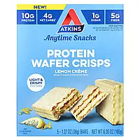 Atkins, Anytime Snacks, протеїнові вафлі, лимонний крем, 5 батончиків, 36 г (1,27 унції)