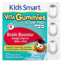 Kids Smart, Vita Gummies, Brain Booster, без цукру, для дітей від 2 років, тутті фрутті, 27 жувальних