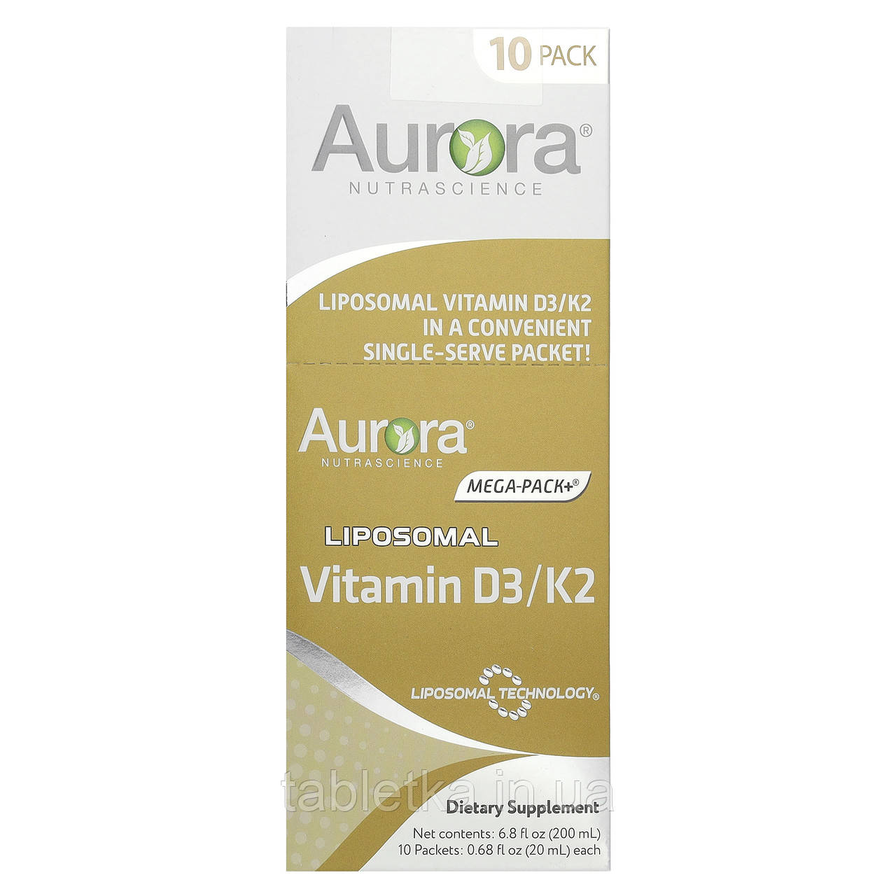 Aurora Nutrascience, ліпосомальний вітамін D3/K2, 10 пакетиків по 20 мл (0,68 рідк. Унції)