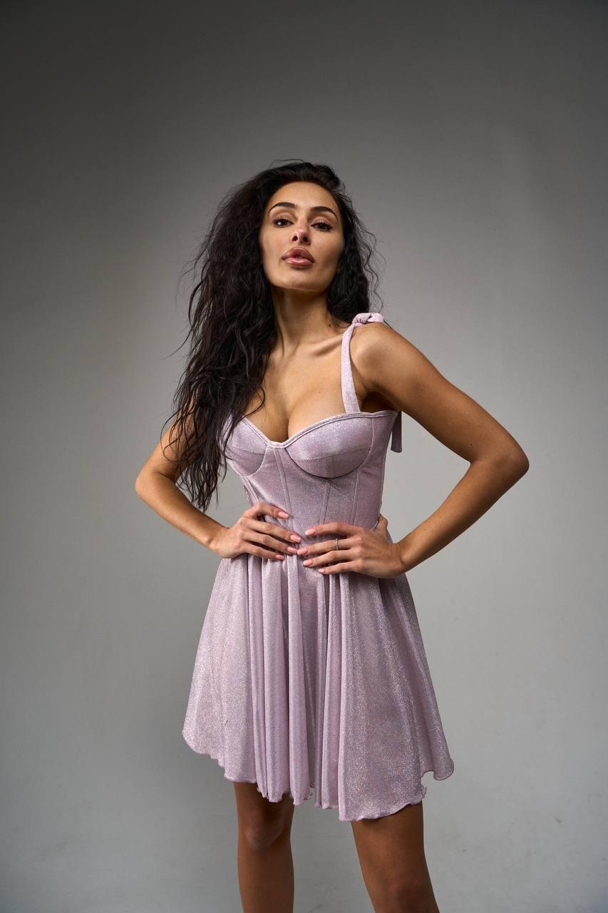 Вечірня рожева блискуча сукня міні корсетна, фото 1