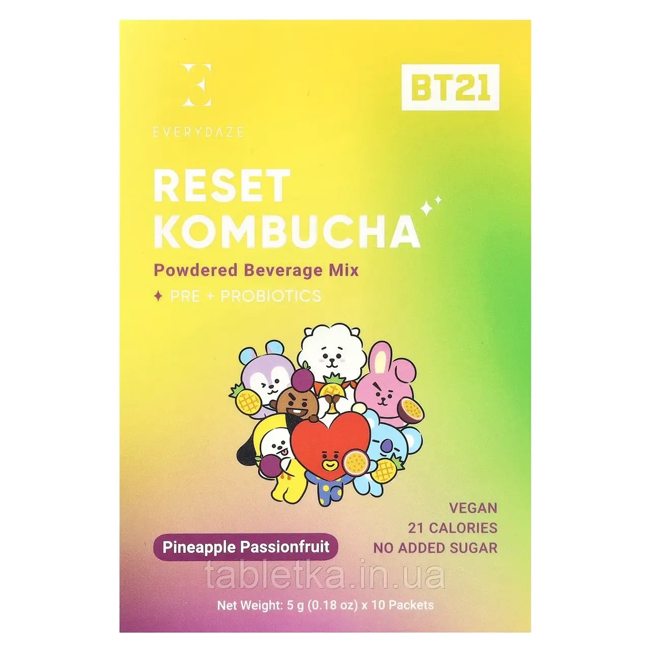 Everydaze, Reset Kombucha, порошкова суміш для напоїв, ананас і маракуя, 10 пакетиків по 5 г (0,18 унції)