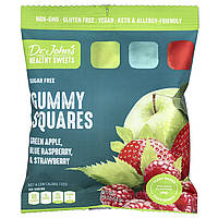 Dr. John's Healthy Sweets, Жувальні квадратики, без цукру, зелене яблуко, блакитна малина та полуниця, 50 г