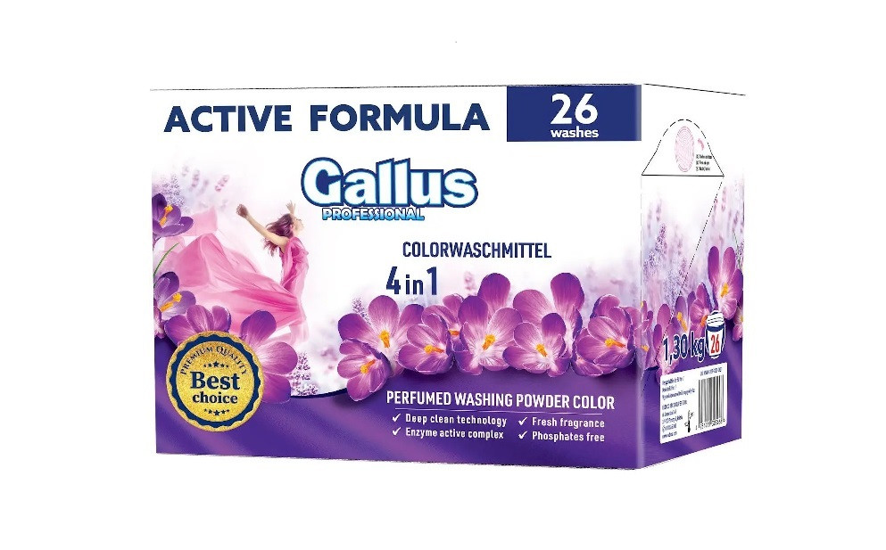 Пральний порошок Gallus Professional 4 в 1 Color 1,3 кг 26 прань, фото 1