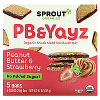 Sprout Organics, PB&Yayz, органічний сендвіч-батончик для снеків, з арахісовою олією та полуницею, 5