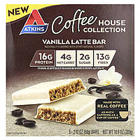 Atkins, Coffee House Collection, ванільний лате, 5 батончиків по 60 г (2,12 унції)