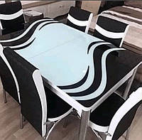 Стіл з 3D малюнком + 6 стільців Розкладний кухонний комплект обідній стіл зі скла