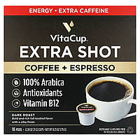 VitaCup, Extra Shot, кава + еспресо, темне обсмажування, 16 капсул по 11 г (0,39 унції)