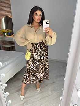 Спідниця жіноча з шовку з леопардовим принтом рр.48-50, 52-54, 56-58