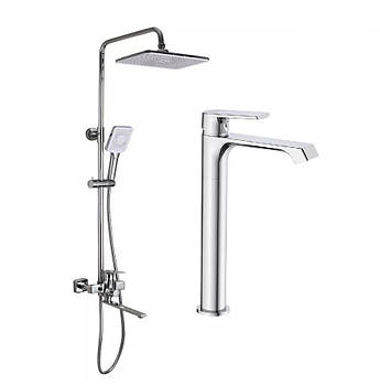 Душова система з тропічним душем і високим змішувачем на умивальник Frap F2471-12 хром