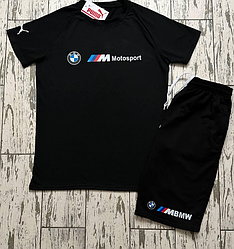 Літній спортивний костюм шорти та футболка BMW Motorsport, чорний, білий, розмір S, M, L, XL, XXL