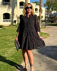 Жіноче літне плаття чорного кольору з натуральної тканини прошва (з M по XL)