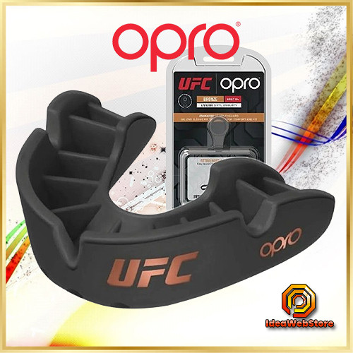 Одностороння капа для боксу та єдиноборств OPRO Bronze UFC доросла чорна з антимікробним футляром