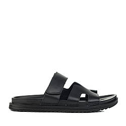 Шльопанці чоловічі чорні шкіряні Fabio Moretti