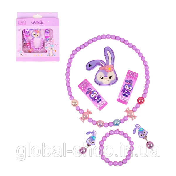 Набір дитячої біжутерії "Зайчик" ( Браслет, Буси, Кліпси, Заколки)