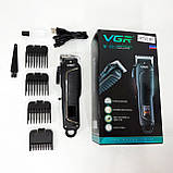 Акумуляторна машинка-тример для стрижки волосся VGR V-683, Набір для стрижки волосся на акумуляторі PU-80, фото 6