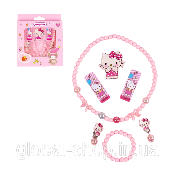 Набір дитячої біжутерії "Хелло Кітті Hello Kitty" ( Браслет, Буси, Кліпси, Шпильки)