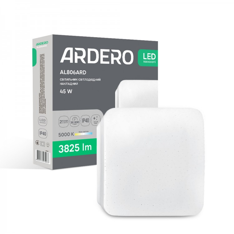 Світлодіодний світильник Ardero AL806 ARD 45W LED 3825Lm 5000К IP40 накладний квадратний 300x300x40мм зоряне небо