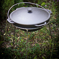 Татарський сферичний чавунний Казан на 10 літрів з кришкою і ручкою, тринога на розбірних ніжках