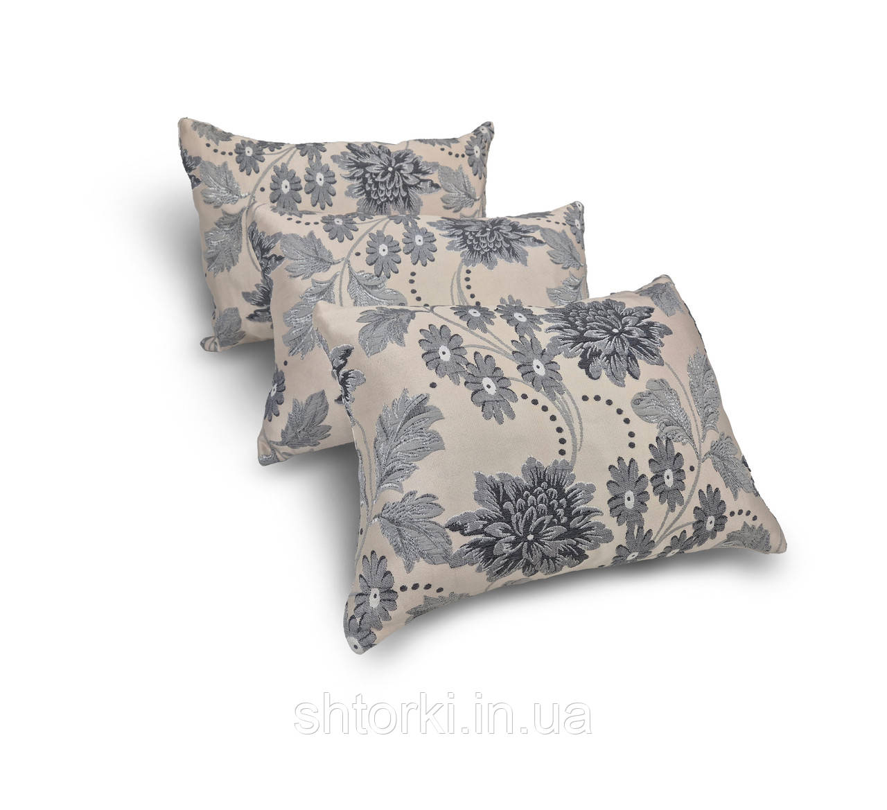 Комплект декоративних подушок Firanka Flowers 45х32см 3шт, сірі та бежеві (п_0780)
