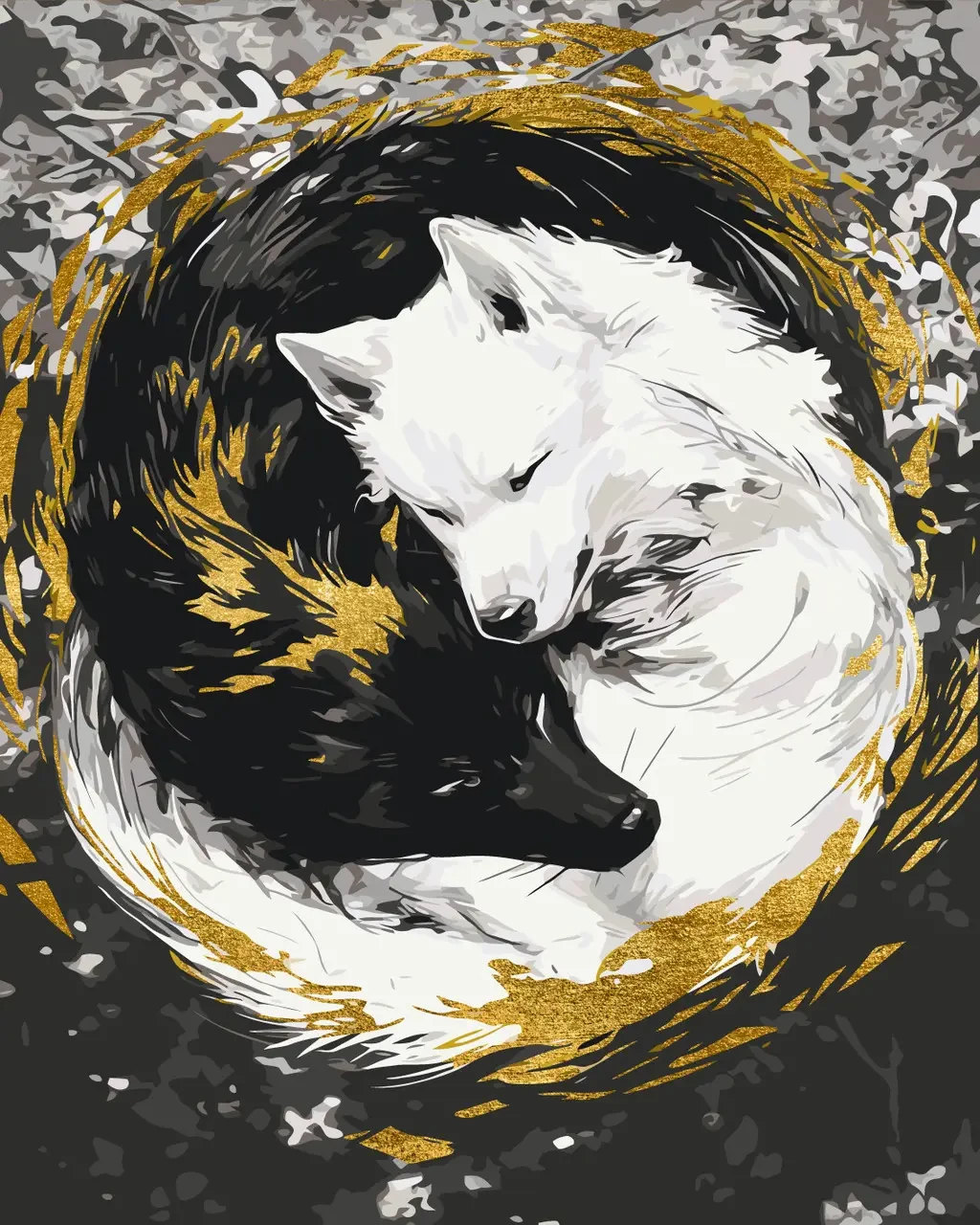 Картина за номерами 40х50 см Пара вовків з фарбами металік. Інь-Янь. Орігамі LW3458, фото 1