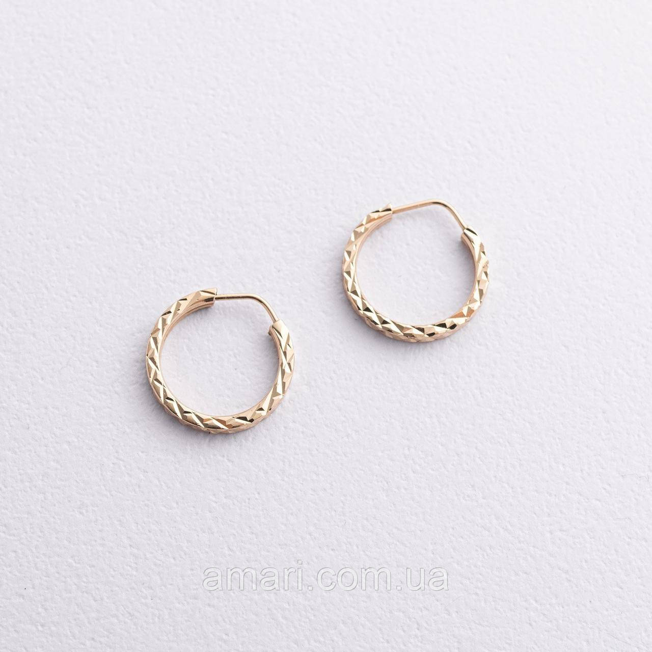 Сережки — кільця в жовтому золоті (1.2 см) с07307, фото 1